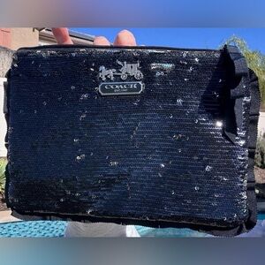 Coach Sequined Black Wristlet Clutch